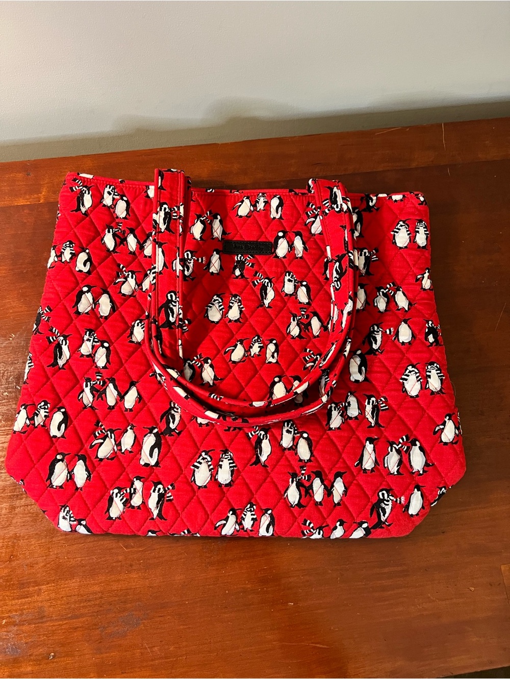 Vera Bradley quilted Red Tote Playful Penguins